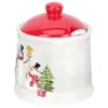 Kitchen Storage Ceramic Snowman Condiment Jar Christmas Candy Decorative Seasoning Box Food Container Tea Canister Sugar