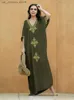 Basic Casual Dresses 2024 Elegant Gold Embroidered Kaftan Retro V-neck Dress For Women Clothes Summer Vacation Beach Wear Maxi Dresses Q1373 1 T240412