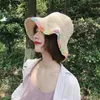 Beretten UV Bescherming Straw Hat Hoogwaardige opvouwbare casual Lafiet Ademboere bloemenweven Cap