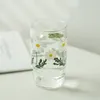 Wijnglazen Franse vintage glas Middeleeuwse Cup Warmte-resistente melk Home Restaurant Stijl Koffie Juice Kawaii Daisy Print Dikke