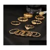 Bandringar 12 PC/Set Charm Gold Color Midi Finger Ring Set för kvinnor Vintage Boho Knuckle Party Punk Jewelry Gift Drop Delivery DHC1G