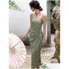 Vestidos casuais básicos Mulheres elegantes espaguete vintage Strap Midi Summer Hirthday Evering Party Robe OL Backless Bandage Roupas Drop De Dhios