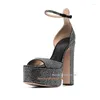 Dress Shoes Fashion Black Crystal Dames Hoge hak Sandalen vrouwelijk dik platform Shinny Rhinestone gladiator enkelwikkel