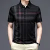 MLSHP Polo shirt met korte mouwen Heren Hoogwaardige Zomer Business Casual plaids Dunne mannelijke tops Fashion Gedrukte man Tees 3XL 240403