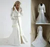 Whole fur A line Wrap strapless satin White Winter Wedding Dress Cloak Chapel Train Satin Long Sleeve Coat for bride3753821