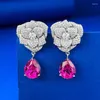 Boucles d'oreilles en peluche fleur Ruby Diamond Oreille d'oreille Real 925 Drop de mariage en argent sterling pour femmes Gift de bijoux de fiançailles nuptiales