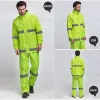 Pants Fluorescent orange Safety Raingear Hi Vis Rainsuit Waterproof Hooded Parka & Pants with reflective tape free shipping