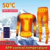 Underwear Winter Jacket Heated Thermal Underwear Men Suit Smart Phone APP Control Temperature Moto USB Fleece Motorcycle Jacket NEW