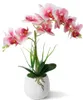 装飾的な花フェイクランライトピンクシルクファレエノプシス本物のタッチアレンジメント白いセラミック花瓶で鉢植え