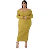 Haoohu Rib Sunken Stripe Bawełna sukienka Solid Kolor Kobiety swobodne sukienki w dużych rozmiarach moda jesień zima długie ubrania 240407