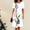 Party Dresses Short Sleeve Dress Lightweight Fabric Floral Tulip Print Summer For Women Soft Breattable Kne Length Pendut