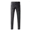 Мужские джинсы Street Fashion Men Men Retro Black Grey Elastic Elastic Vintage Designer Hip Hop Denim Pencil Pants Hombre