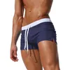 Zip Pocket Swimming Trunks för män Simning Shorts Beach Bermuda Sunga Sexig badkläder Swims Boxer Briefs Slip Desmiit Gay 240410