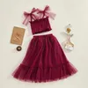 Clothing Sets FOCUSNORM 2-6Y Toddler Kids Girls Summer Clothes Sleeveless Smocked Crop Tops Mesh Lace Tulle Skirts