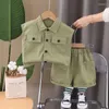 Ensembles de vêtements 2024 Boutique Baby Boy Vêtements d'été pour enfants garçons 2 à 3 ans Couleur solide Single Breasted Sans Shirts Short