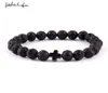 Little Minglou Nieuwe trendy Jezus charme mannen armbanden zwarte lava steen 8 mm kralen armbanden armbanden voor vrouwen sieraden8408056