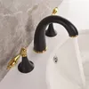 Bathroom Sink Faucets Basin Brass Faucet Black Gold 3 Holes Double Handle Widespread And Cold Water Mixer Toilet Tap