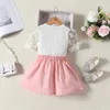 Kledingsets Peuter Baby Girl Rooks Outfit Spring Summer Kinderkleding Kinder Kort Mouw Rib Gebreide Vest Top geplooide A-lijn rok