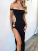 Casual Dresses Fashion Style Sexig Cutout Off-Shoulder Tube Top Long Dress Asymmetric Midriff Outfit High Slit BodyCon Nightclub