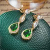 Dangle Earrings Vintage Green Pear Shaped Long For Women Elegant Zirconia Water Drop Earring Wedding Party Temperament Jewelry Gifts