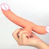 陰液レズビアンセクシーなおもちゃの女性マスターベーションロングディルドソフトシリコン膣マッサージを添えた現実的なダブルヘッドペニスディルド
