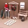 Dekorativa figurer Juldekor Dollhouse Elf Door Hat Scarf Wreath Mini Tree Oil Lamp Mailbox Bench Fairy Toyhouse Miniature Scene