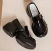 Casual Shoes Black Loafers Women's Platform Belt Buckle Designer Round Heel Retro Punk Japanese Style Patent Leather Party Mocasines