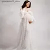 Materniteitsjurken Fotografie Props voor zwangere vrouwen transparante dunne gaas parel lange jurk voor zwangere vrouwen fotografie props Fabric Q240413