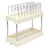 Kitchen Storage Dish Strainers For Counters 2-Layer Drainer Rack Counter Cutlery Draining With Drainboard And Chopstick Basket