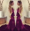 Mermaid Prom Dresses Long Sleeves High Neck Gold Lace Appliques Velvet Party Dresses Evening Wear Open Back Plus Size2699913