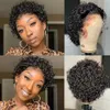 Pixie Cut Wig Short Bob Curly Human Hair Wig 13X4 Transparent Deep Wave Lace Frontal Wig For Women Human Hair Wig PrePluck 240408
