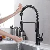 Kitchen Faucets High Quality 304 Stainless Steel Spring Sink Faucet Black Pull Out With Two Functions Spray Cold Tap