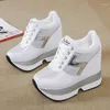 Casual Shoes Women Sneakers Leather Platform Trainers Chunky 10CM Heels Autumn Wedges Breathable Height Increasing Woman