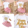 Clothing Sets My First Mothers Day Baby Girl Outfit Short Sleeve Romper Tutu Skirt Set Headband Born Summer Clothes Drop Delivery Kids Otgxd