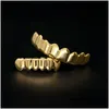 Grillz dentystyczne grille męskie Złote Zęby Zestaw Mody Hip Hop Biżuteria Wysoka jakość Osiem 8 Top Ząb Sześć 6 dolnych kropli Body Dhs3s