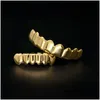 Grillz Dental Grills Mens 금 치아 세트 패션 힙합 보석 고품질 8 8 상단 치아 6 개의 6 바닥 드롭 배달 바디 DHS3S