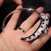 Punk Black Spot Double Leopard Heads Ring Bangle Zirconia Stone Animal Panther Armband For Women Fashion Party Jewelry Set 240409