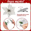 Party Decoration 24pcs Artificial Glitter Flower Ornaments Christmas Tree Wreath Decor med klipp för Xmas Wedding Home Decorations