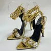 Liyke Sexy Ankle Strap Golded Sandals Women Party Stripper Heel