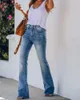 Dżinsy dżinsowe dżinsowe rozciąganie Micro Flear Bell Bell Bell Bell Dothers Chude Risped Slim Blue Y2K Goth Fashion For Women