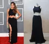 CHRISSY TEIGEN Black Lace Dresses Real Immagini Grammy Awards Abiti per concorsi a tappeto rosso a due pezzi set da abito in pizzo nero a fessura 1900495