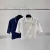 Kobiety projektantki koszulki marki High Definition French Lato Nowa moda wszechstronna dzianina kardigan haftowany liter kontrastowy polo szyja krótki top rękaw jjmb