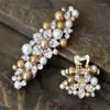 Hårklipp 2st Gold Color Metal Barrettes Ornament Smycken Crystal Pearls Flower Crab Clip Bride Wedding Accessories
