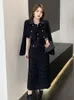 Arbetsklänningar högkvalitativ lyx tweed Tvådelar Set Women Outfits Vintage Short Jack Coat Long Dress Suits Elegant Fashion 2 Sets