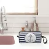 Cosmetic Bags Navy Blue Stripes Nautical Anchor Toiletry Bag Women Makeup Organizer Lady Beauty Storage Dopp Kit Case Box