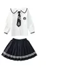 Kledingsets Japan schooluniform meisjes trui jas shirts plaid geplooide rokken 3 stks jk pak lente herfst katoen geknikt vest