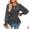 Dames blouses shirts herfst kleding print ronde nek geplooide mode mode lange mouw vrouwen blouse katoenen shirt kort druppel bezorgapparaat dhaod