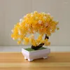 Decorative Flowers Crescent Willow Tree Potted Artificial Lotus Flower Bonsai Green Plant Home Decoration Simulation With Pot 22X22CM