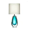 Table Lamps Modern Blue Glass Cloth E27 Desk Lamp Aegean Simple Living Room Bedroom Study Home Decoration Light Led Warm White Fixture Dhgvx