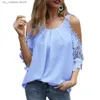 Blouses femininas camisas atraentes blush off sling sling primavera verão de retalhos solteiros camisa 1 T240415